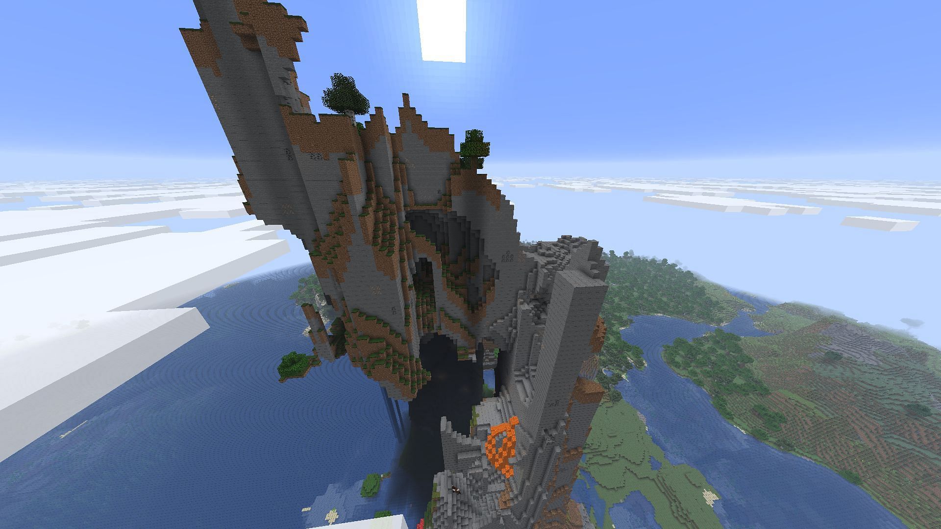 The unique structural generation makes this one of the best Minecraft hollow mountain seeds (Image via Sportskeeda Gaming || Mojang Studios)